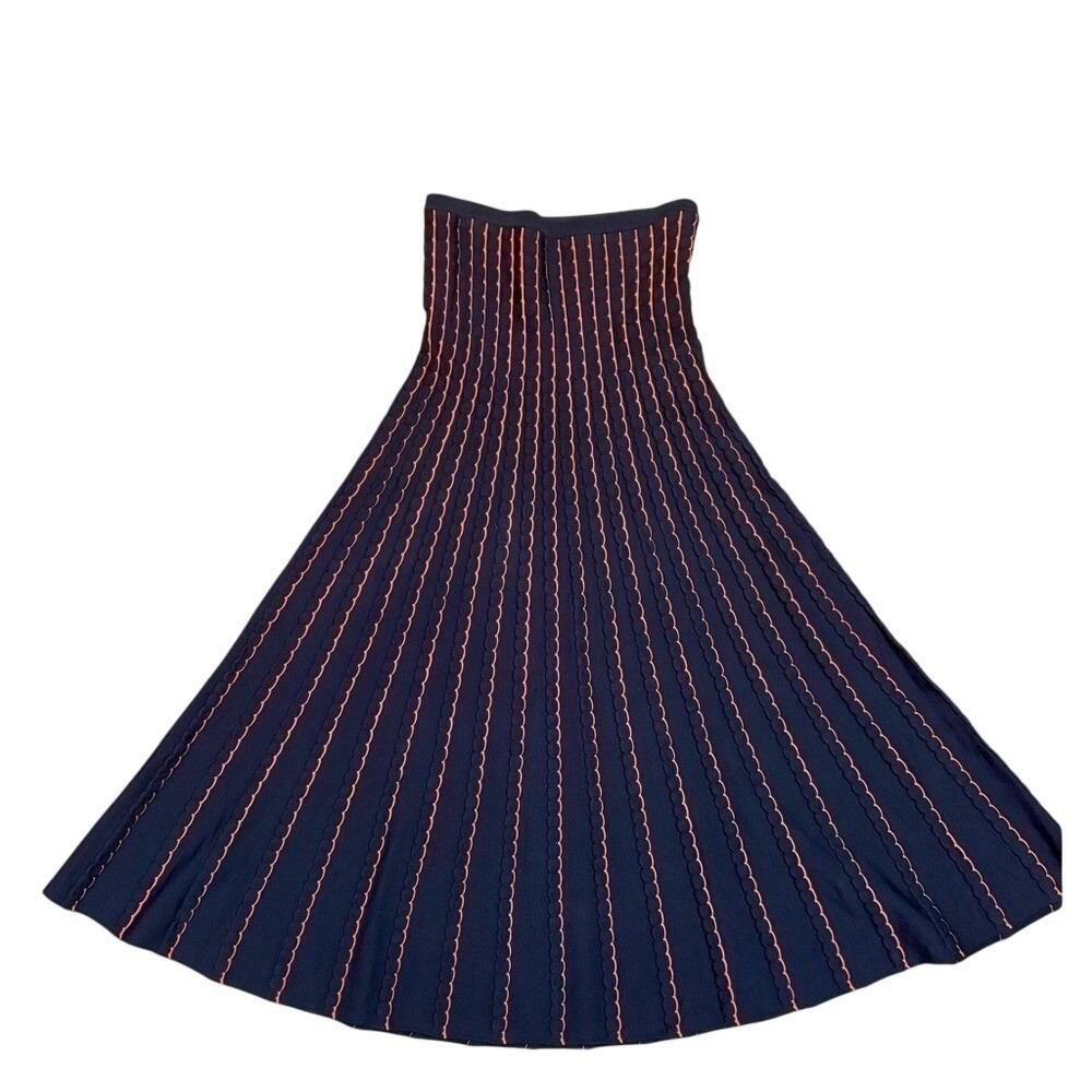 Zara Woman Red/Orange and Navy Texture Knit Maxi Skirt - Picture 5 of 9